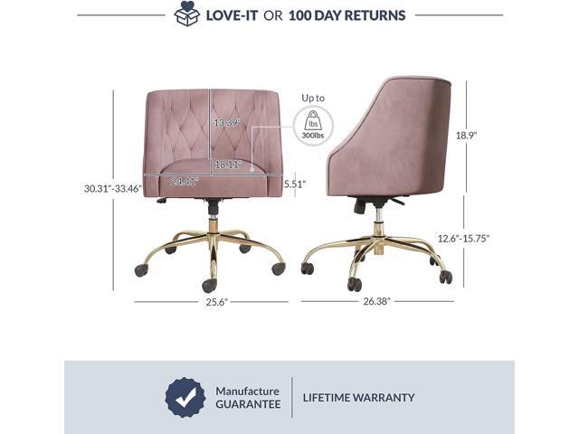 BELLEZE Modern Home Office Chair, Rolling Swivel Desk Chair, Upholstered Velvet Accent Chair, Stylish Comfy Vanity Chair, Adjustable Height -...