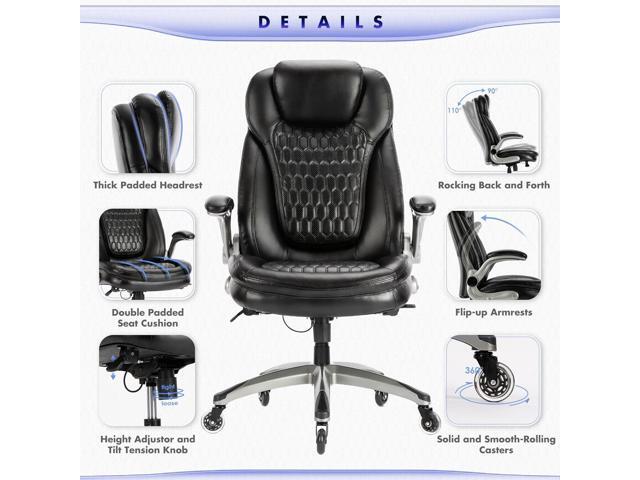 Executive Office Chair-Ergonomic Computer Desk Chair, High Back Leather Chair with Padded Flip-up Arms, Swivel Home Office Chair Upgraded Caster-Black