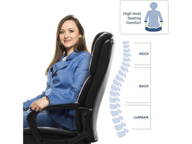 OLIXIS Executive High Back Home Office Desk Soft Armrest Padded, Height Adjustable Ergonomic Computer Lumbar Support Bonded Leather Chair, Black