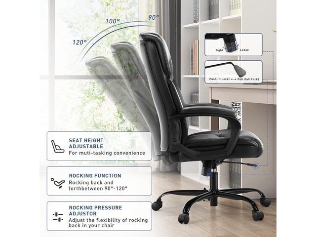 OLIXIS Executive High Back Home Office Desk Soft Armrest Padded, Height Adjustable Ergonomic Computer Lumbar Support Bonded Leather Chair, Black