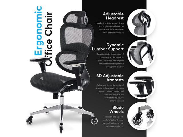 Oline ErgoPro Ergonomic Office Chair, Rolling Desk Chair with 4D Adjustable Armrest, 3D Lumbar Support, Blade Wheels, Mesh Computer Gaming...