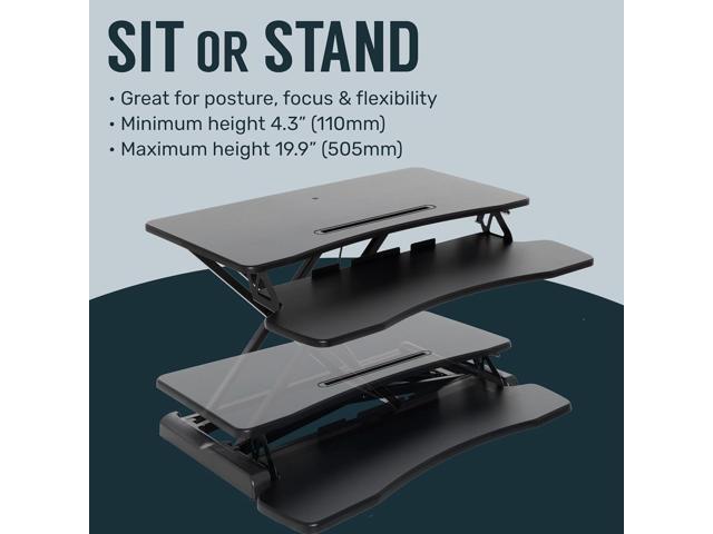 TechOrbits Standing Desk Converter-32-inch Height Adjustable, MDF Wood, Sit Riser-Black, 32'