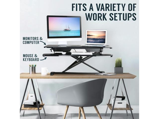TechOrbits Standing Desk Converter-32-inch Height Adjustable, MDF Wood, Sit Riser-Black, 32'