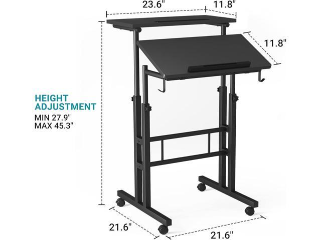 Klvied Mobile Standing Desk with Cup Holder, Portable Stand Up Desk, Adjustable Height Small Standing Desk, Rolling Desk with Wheels, Home Office...