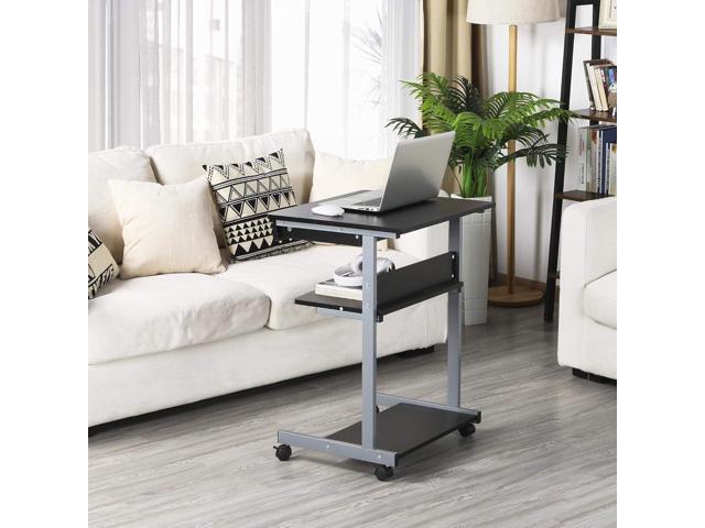 Topeakmart Mobile Compact Computer Desk Cart for Small Spaces, Work Workstation, Writing Desk Table with Drawers and Printer Shelf on Wheels