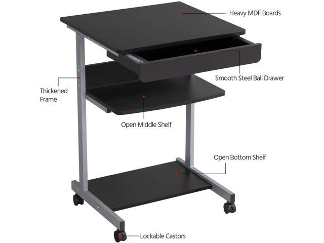 Yaheetech Mobile Computer Desk Cart, Small Rolling Laptop Desk PC Table Workstation with Drawer and Printer Shelf, Writing Desk Table for Small...