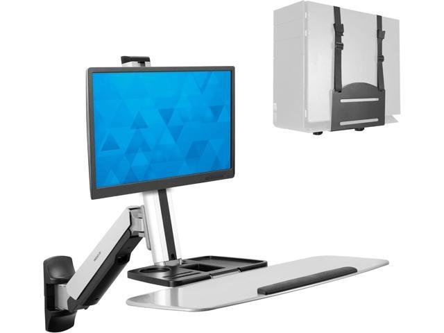 Mount-It! Sit Stand Wall Mount Workstation Adjustable Height Stand Up Computer Station with Articulating Monitor Mount, Keyboard Tray, & CPU...