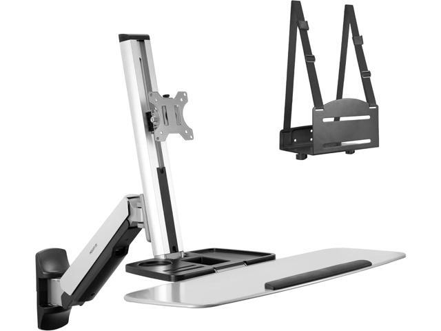 Mount-It! Sit Stand Wall Mount Workstation Adjustable Height Stand Up Computer Station with Articulating Monitor Mount, Keyboard Tray, & CPU...