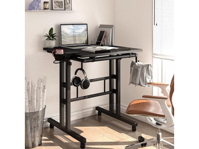 Klvied Mobile Standing Desk with Cup Holder, Portable Stand Up Desk, Adjustable Height Small Standing Desk, Rolling Desk with Wheels, Home Office...
