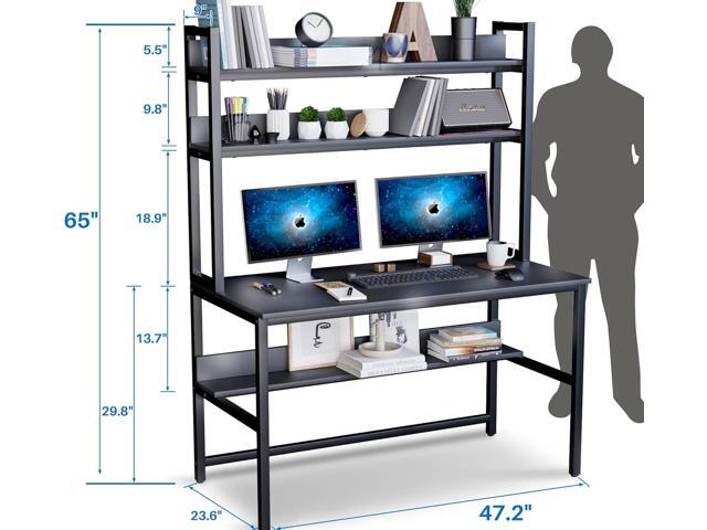 Aquzee Computer Desk with Hutch and Bookshelf, Black Home Office Desk with Storage Shelves, Easy Assemble and All Hardware and Tools Included