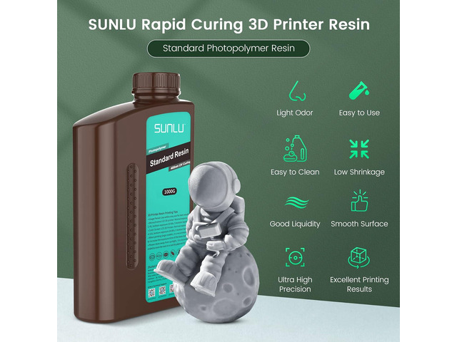 SUNLU 3D Printer Resin 1kg, Fast Curing Standard 3D Resin for LCD DLP SLA 3D Printers, 395 to 405nm UV Curing 3D Printing Liquid Photopolymer...