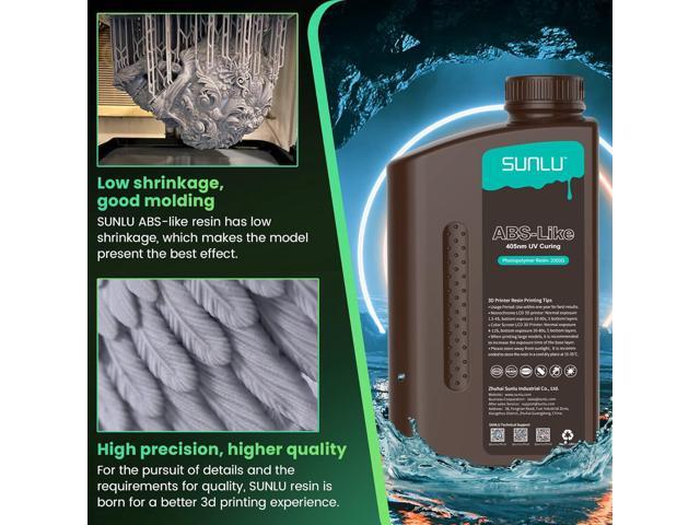 SUNLU 2000G ABS Like Resin for 3D Printer, 405nm UV Curing Photopolymer Rapid 3D Resin for 2K 4K 6K 8K LCD/DLP/SLA 3D Printers, Non-Brittle & High...