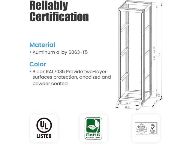 Raising Electronics Server Rack Open Frame Rack 4 Post 19 inch Adjustable Server/Audio Rack Cold Rolled Steel(27U,24Depth)