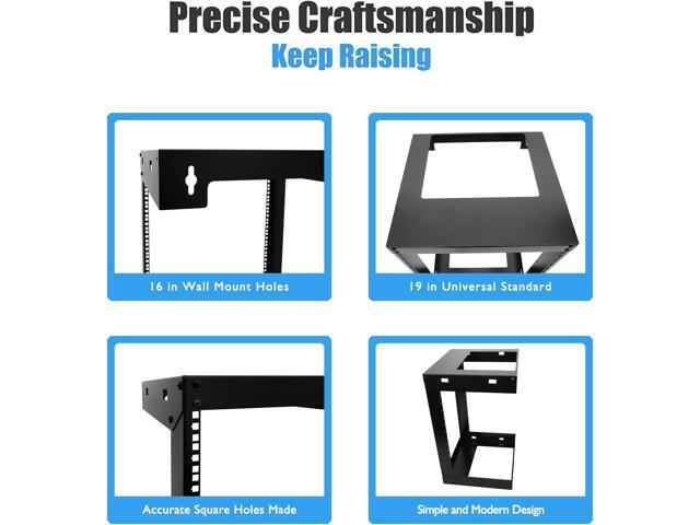 Raising Electronics 12U Wall Mount Open Frame 19 Inch Server Equipment Rack 15 Inch Depth Black with 2 Shelves
