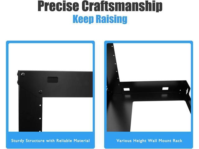 Raising Electronics 12U Wall Mount Open Frame 19 Inch Server Equipment Rack 15 Inch Depth Black with 2 Shelves