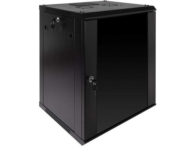 NavePoint 12U Server Rack Enclosure with Glass Door, Cooling Fan, Locks, & Removable Side Panels - 12U Wall Mount Network Cabinet 19 Inch Rack...