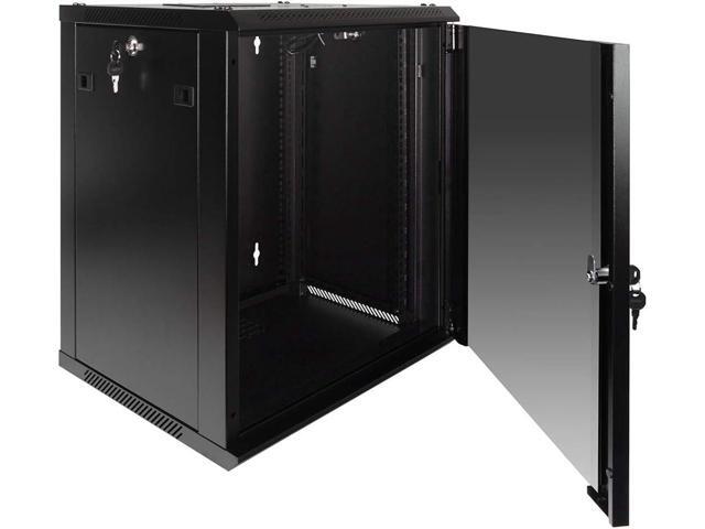 NavePoint 12U Server Rack Enclosure with Glass Door, Cooling Fan, Locks, & Removable Side Panels - 12U Wall Mount Network Cabinet 19 Inch Rack...
