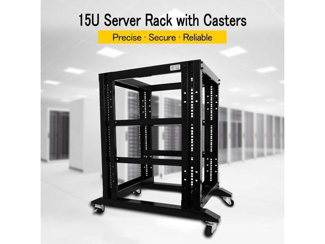 Raising Electronics Server Rack Open Frame Rack 4 Post 19 inch Adjustable Server/Audio Rack Cold Rolled Steel (15U-24 Depth, Black-15U)