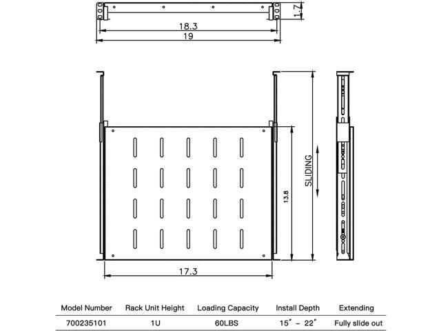 Raising Electronics Sliding Rack Server Shelf 1U 19'' 4 Post Rack Mount-Adjustable 15''-22''