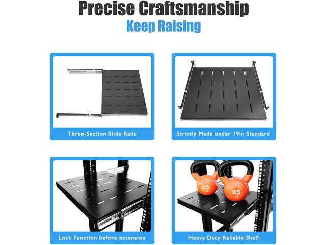 Raising Electronics Sliding Rack Server Shelf 1U 19'' 4 Post Rack Mount-Adjustable 15''-22''