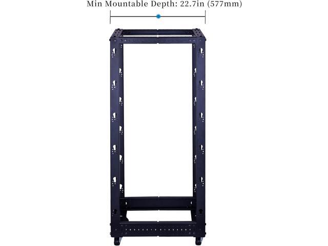RackPath 25U Open Frame Server Rack Heavy Duty 4 Post Adjustable Depth with Casters