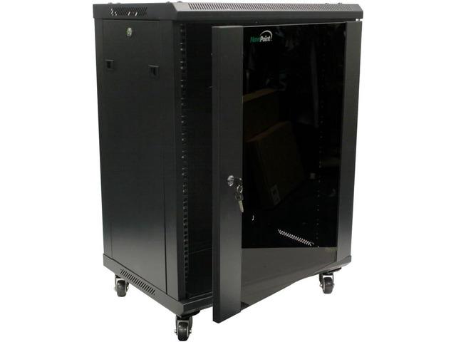 NavePoint 15U Wall Mount Network Server Cabinet for 19 IT, A/V Equipment, Lockable Glass Door & Removable Side Panels, 2 Fans, Casters, 450mm Depth