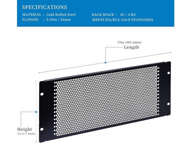 RackPath 4U Blank Rack Mount Panel Spacer with Venting for 19in Server Rack Enclosure or Network Cabinet 2 Pack, Black