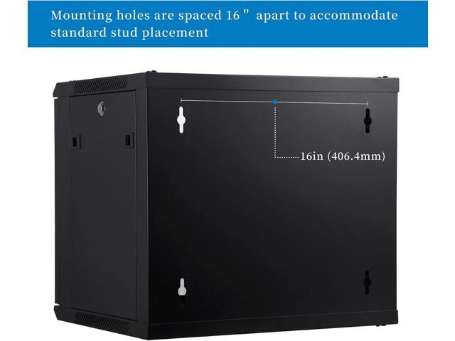 RackPath 9U Wall Mount Server Cabinet Network Rack Enclosure, Quiet Cooling Fan, Perforated Door, Black