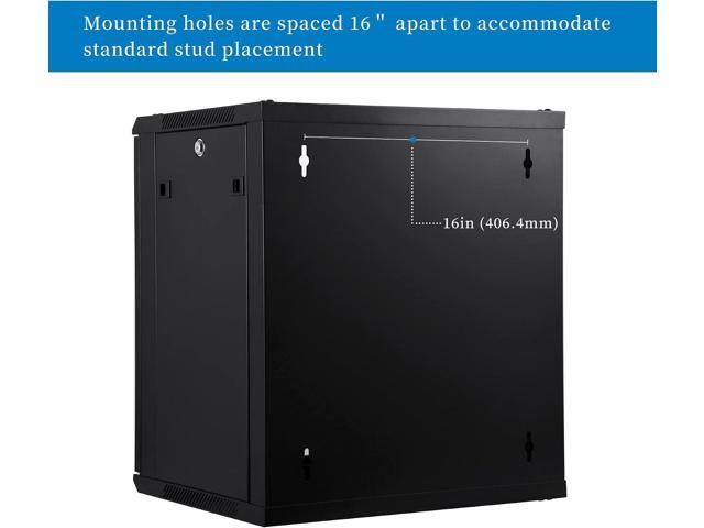 RackPath 12U Wall Mount Server Cabinet Network Rack Enclosure, Quiet Cooling Fan, Perforated Door, Black