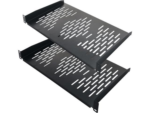 RIVECO 2PCS 1U Rack Shelves, 19 Cabinet Mount 1 U Tray Vented Cantilevers for Computer Case Shelf Mounting, 10 Inches 25CM Depth, Black