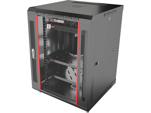 Sysracks 15U Wall Mount Network Data Server Cabinet Rack Locking Enclosure - 8-Socket PDU - Fan - Shelf - Feet - Lockable Doors Panels