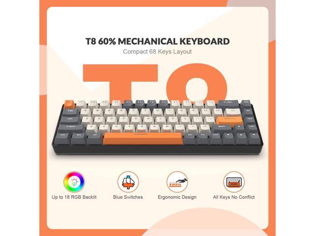 ZIYOU LANG RK-T8 Wired 65% Mechanical Gaming Keyboard with RGB LED Backlit Anti-ghosting TKL Mini 68 Key Custom Coiled C to A Cable Tactile Blue...