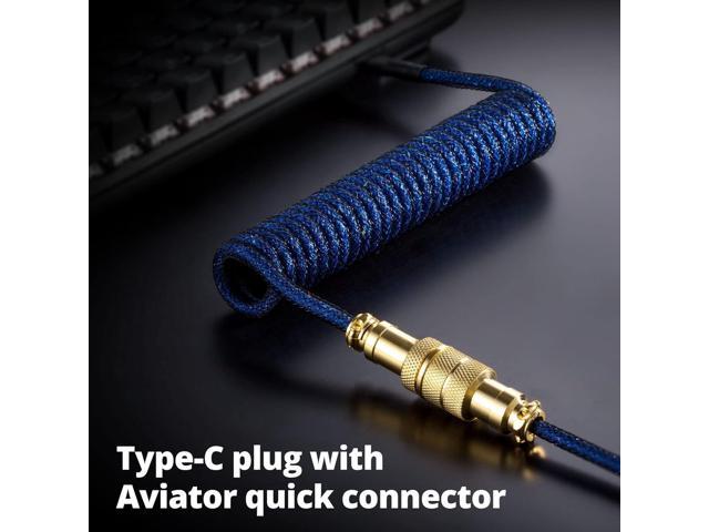 GUNMJO Starlight Coiled USB C Keyboard Cable for Gaming Keyboard, Double-Sleeved Mechanical Keyboard Cable with Detachable Metal Aviator, 1.5M...