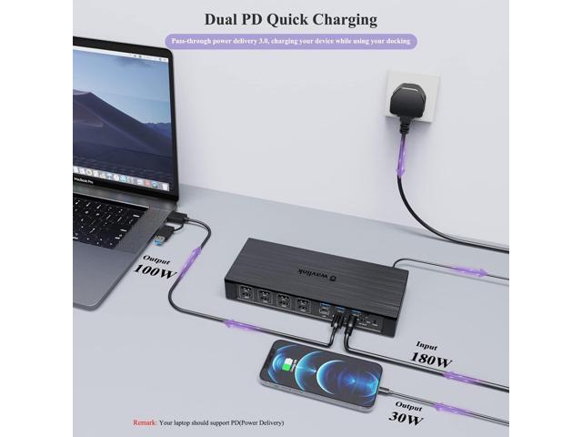 WAVLINK DisplayLink Laptop Docking Station - Quad Monitor 5K/4K@60Hz, 100W Charging - Thunderbolt 4/3, USB-C/A - M1 M2 Mac/Windows/Chrome/Ubuntu -...