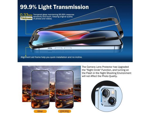 QHOHQ 3 Pack Screen Protector for iPhone 14 / iPhone 13 [6.1 Inch] with 3 Pack Tempered Glass Camera Lens Protector, Ultra HD, 9H Hardness,Case...