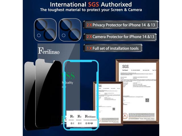 Ferilinso for iPhone 13/ 14 Privacy Screen Protector 2 Pack 9H Anti Spy Tempered Glass Privacy Screen with 2 Pack Camera Lens Protector Case...