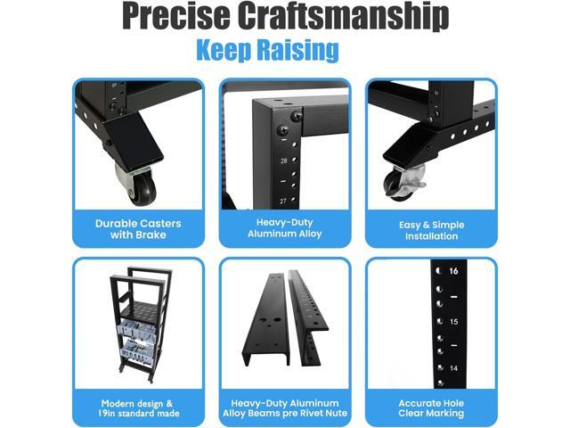 Rising Electronics Open Rack 15U 20U 28U 32U 42U 4 Post Open Frame 19-Inch Data Network Desktop Server/Audio Rack(28U, 17' Depth)