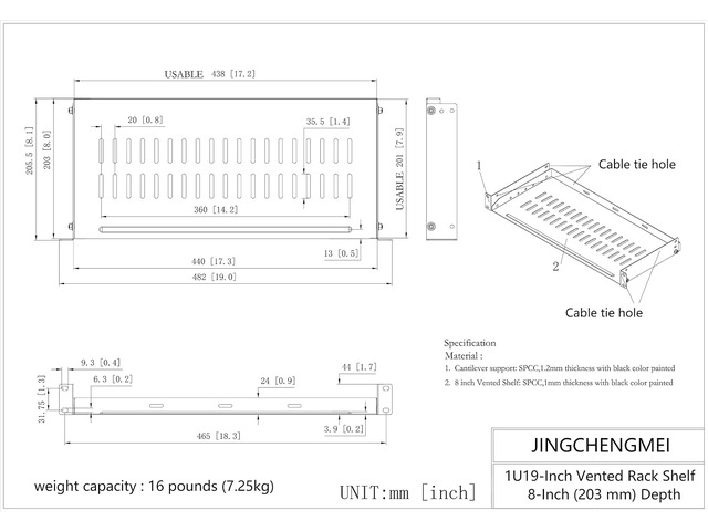 JINGCHENGMEI 1U Disassembled Vented Rack Shelf Universal Rack Tray No Lip for 19 Inches Network Cabinet or Server Rack (8 Inches Deep)