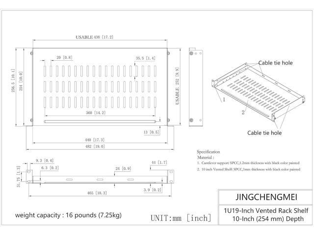 JINGCHENGMEI 1U Vented Server Rack Shelf 10 inches Deep Universal Rack Tray No Lip for 19 Inches Network Cabinet or Server Rack