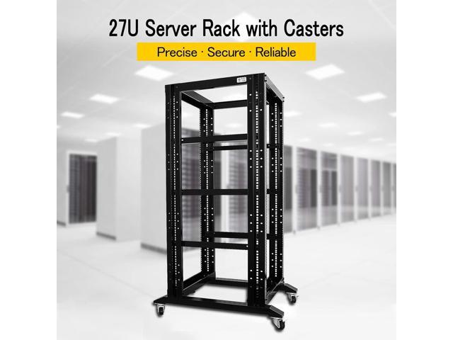 Raising Electronics Server Rack Open Frame Rack 4 Post 19 inch Adjustable Server/Audio Rack Cold Rolled Steel(27U,24Depth)