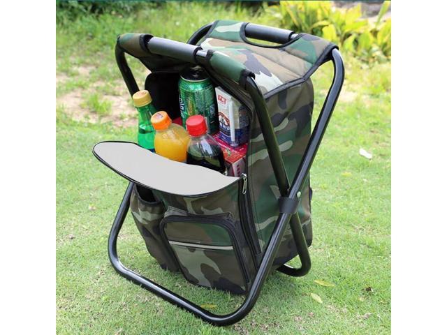Folding Camping Chair Stool Backpack with Cooler Insulated Picnic Bag, Hiking Camouflage Seat Table Bag Camping Gear, Outdoor Fishing Hunting Gifts...