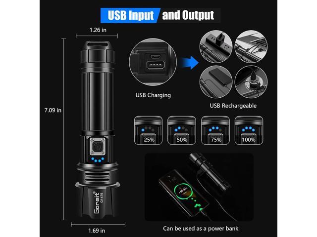 Goreit Flashlight High Lumens Rechargeable, 20000 Lumen Led Flashlights XHP70.2 USB Super Bright Flash Light, High Powered Handheld Flashlights for...