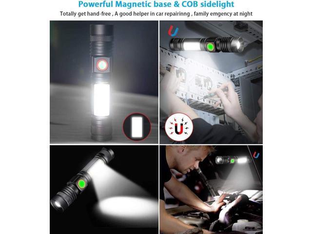 Flashlight USB Rechargeable, Magnetic LED Flashlight, Super Bright Tactical Flashlight with Cob Sidelight, 2000LM, Waterproof, Zoomable Best Small...