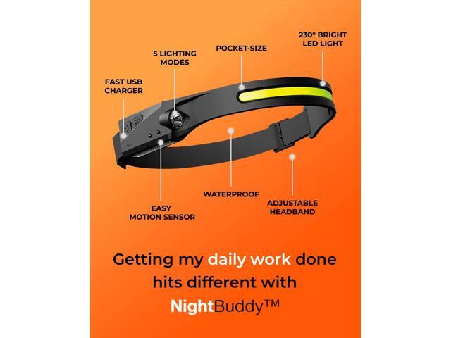 NightBuddy The Original LED Headlamp Rechargeable Flashlight for Adults Camping Essentials Backpacking Lights 4X Brighter Other Headlight Headband...