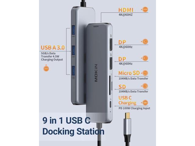 Docking Station Dual DisplayPort, MOKiN USB C Hub Dongle with 2 DP, HDMI, 3 USB A 3.0, SD & Micro SD Slot, PD Charging Port for MacBook/Dell...