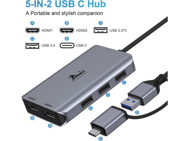 LIONWEI USB 3.0 to Dual HDMI Docking Station for Windows & macOS, USB C Adapter 2 Monitor Splitter for MacBook Pro/Air/M1/M2/Dell/HP/Lenovo/Surface
