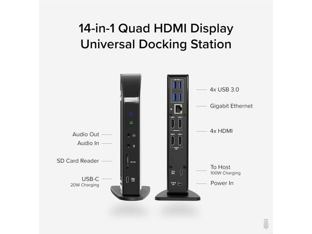 Plugable 14-in-1 USB C Docking Station 4X HDMI Quad Dock with 100W Charging, HDMI Displays Compatible with Windows, Thunderbolt (4X USB, 1x...