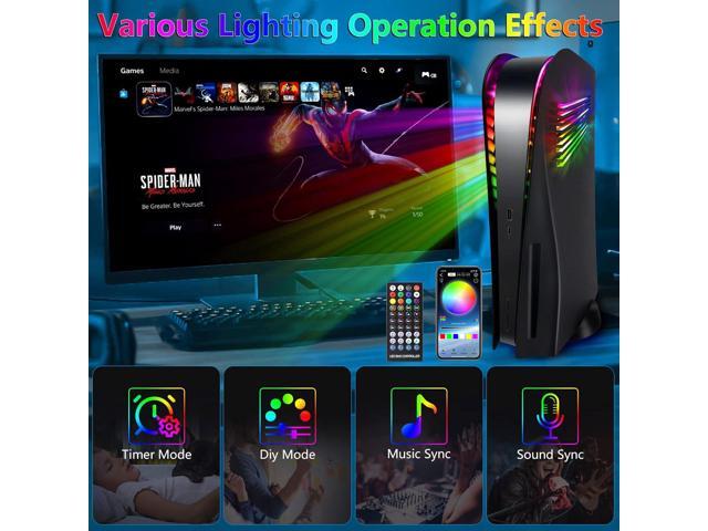 PS5 Console Plate with Vent and RGB LED Light Strip, SIKEMAY Accessories 400+ Effects LED Light Ring Console Cover for Playstation 5, PS5 Side...