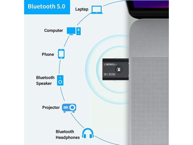 JIMTAB USB Bluetooth Adapter,Bluetooth 5.0 Transmitter Receiver 2 in 1 Wireless Bluetooth Converter Built-in 2 3.5mm Audio Bluetooth for TV, Home...