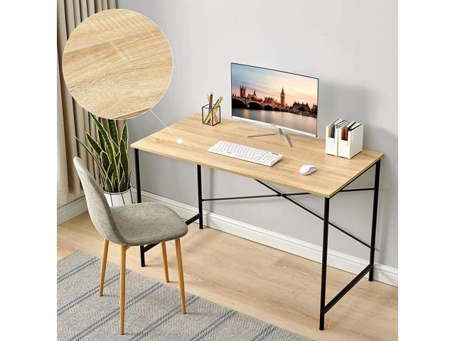 Coavas 47 inch Office Computer Desk Large Study Desk Simple Writing Table Workstation for Home, Oak Tabletop with Black Frame